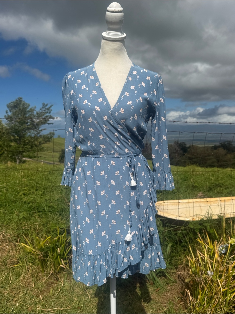 Anthropologie FAITHFULL THE Brand  Carmel Wrap Dress Mini Blue Marcie Floral